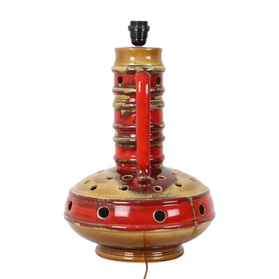 Image 1 of Large Lamp Base Red and Yellow Ceramic