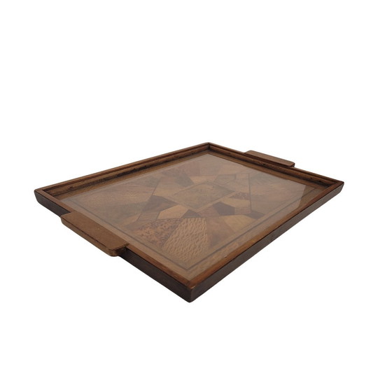 Image 1 of Bandeja Art Déco, Marquetería Y Cristal, 1950 – Francia