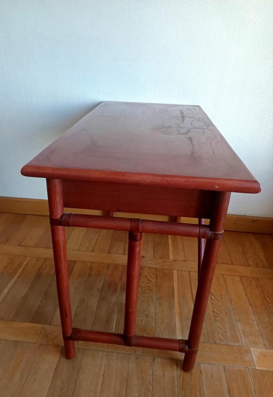 Image 1 of Grand bureau en rotin vintage style Maugrion 1960