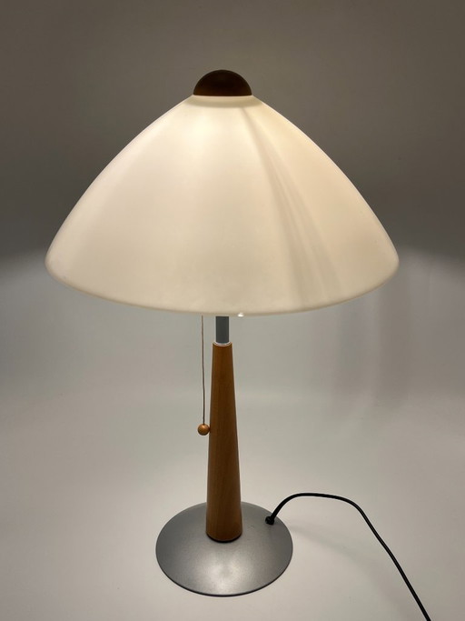 Grande Lampada da Tavolo Modernista in Opalina e Legno Massive