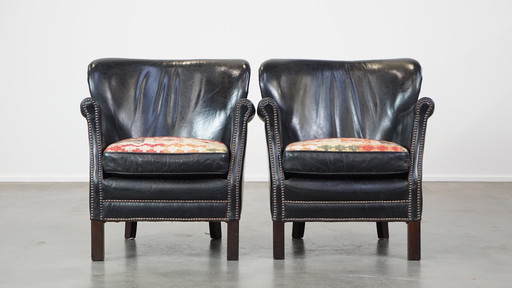 2 X Black Armchair With Reversible Kelim Seat Cushion