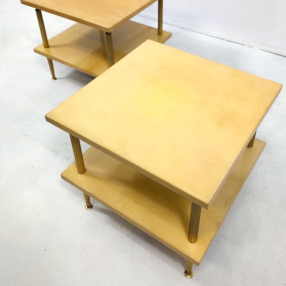 Image 1 of Conjunto de 2 mesas auxiliares Aldo Tura, diseño italiano de mediados de siglo, años 60.