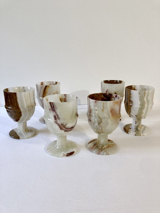 6 copas con tallo de alabastro