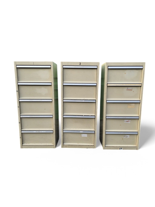 Set di 3 armadietti in metallo vintage anni '70 con alette