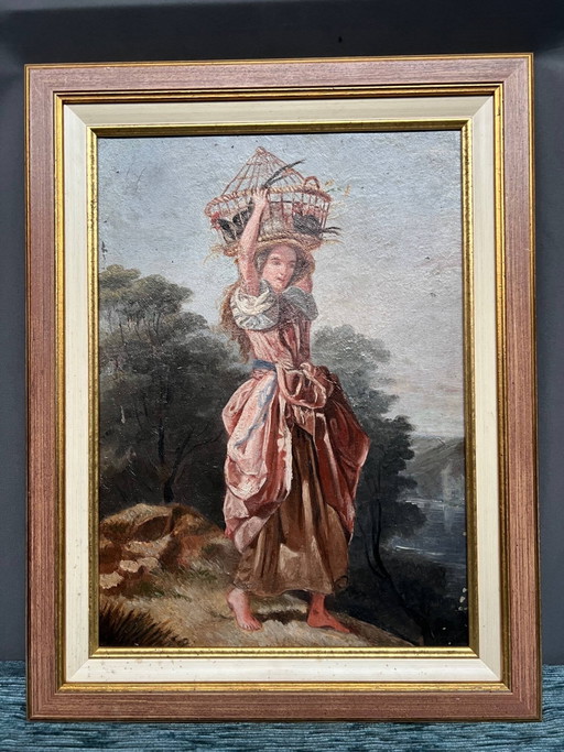 Painting "Girl with a bird". – schilderijen tekeningen, Paper, Canvas (photo 2 of 5)