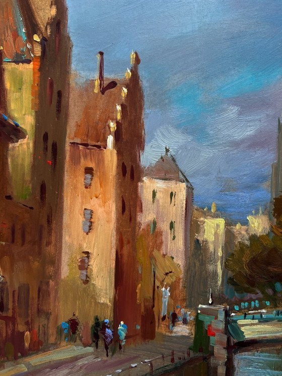 Image 1 of Original Oil Painting City River Landscape Old street of Venice