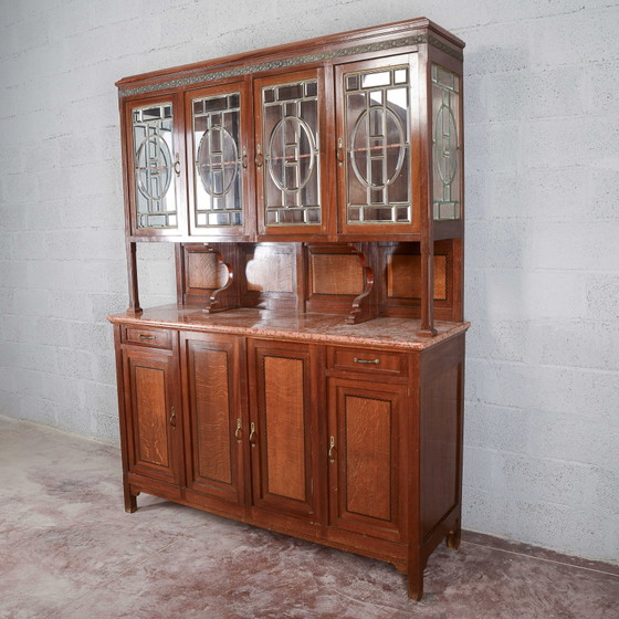 Tweedelig buffetkast met vitrine en vier deuren – Buffetkasten, Marmer, Metaal, Art Nouveau (photo 5 of 16)