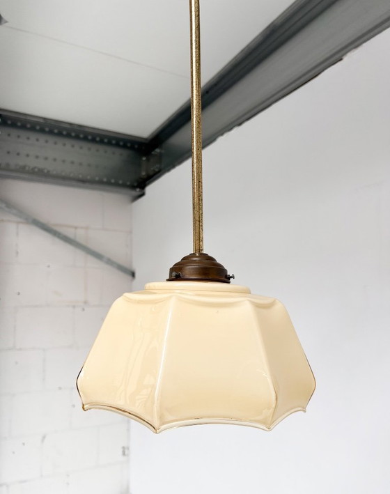 Image 1 of Curved glass Art Deco pendant lamp, 1930s