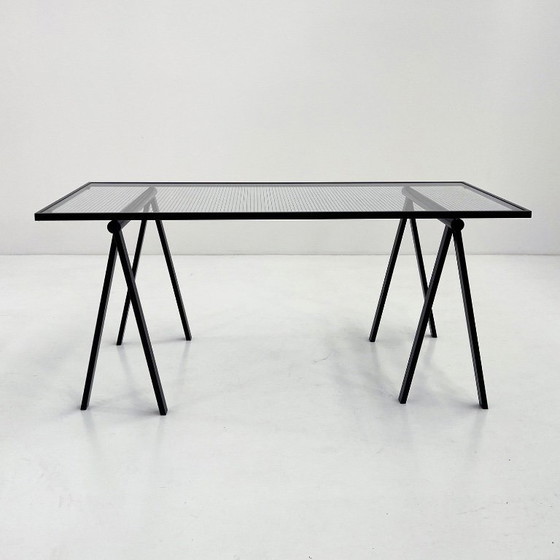 Image 1 of Scrivania Trestle in acciaio e vetro di Rodney Kinsman per Bieffeplast, anni '80