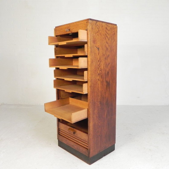 Image 1 of Eiken rolluikkast met 1 luik, 116 cm hoog, jaren 30
