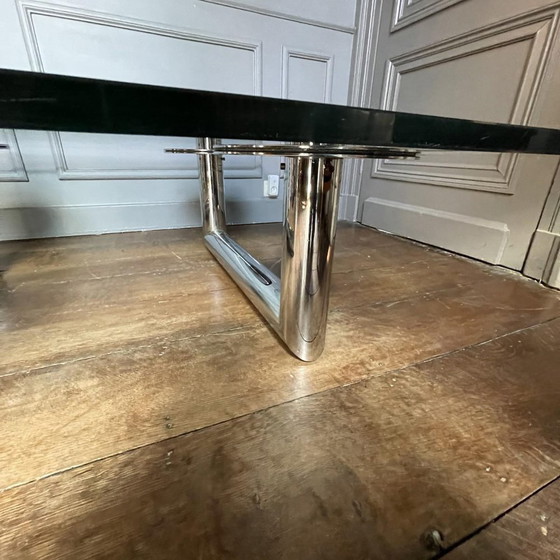 Grande table basse/de salon carrée italienne en acier tubulaire chromé, années 1970 – Livres d'art, Glass (photo 5 of 18)