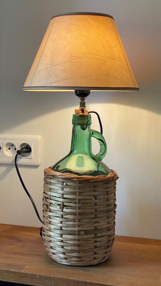 Image 1 of Lampe Dame Jeanne Verte Rotin Viresa Vintage