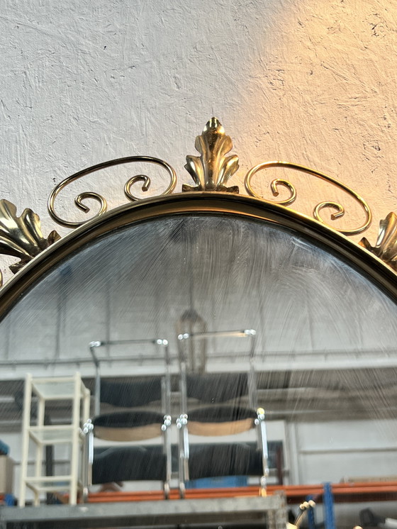 Image 1 of Vintage Oval Brass Mirror, Ornate Decor, Deknudt Belgium, 1970's