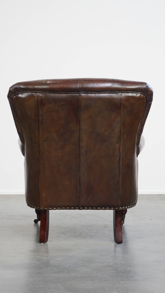 Image 1 of Cognackleurige Bruin Rundleren Chesterfield Fauteuil