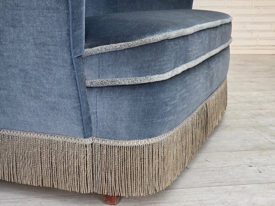 1970s, Danish 2-seater sofa, furniture velour, beech wood., 2 seaters, Velvet, Blue (photo 17 of 21)