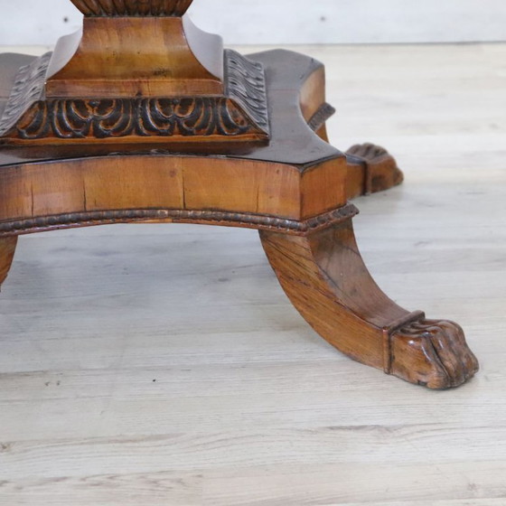 Image 1 of Table d'appoint ou table à thé ancienne en noyer, à un tiroir, extensible, Italie, XIXe siècle