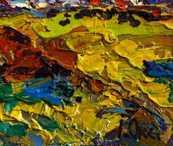 Image 1 of Original Oil Painting Evening Church Landscape Autumn breeze in the forest