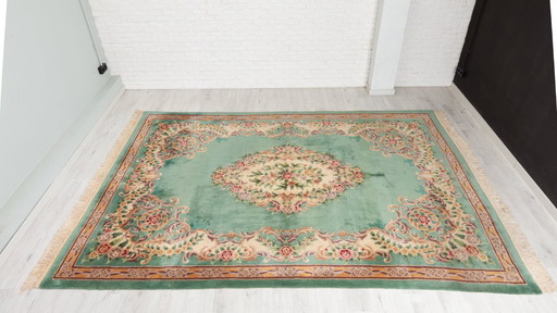 Groot Frans Aubusson wollen tapijt met bloemenmedaillon, 248 x 360 cm