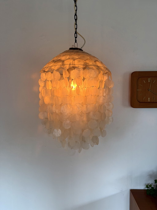 Vintage XL Capiz mother-of-pearl shell pendant lamp ‘70s