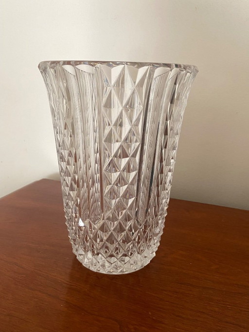 Vintage geschliffene Kristallvase Val Saint-Lambert – Modell "Marly" (1957) - Signiert