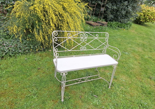 Brocante Frans Tuinbankje Met Kussen