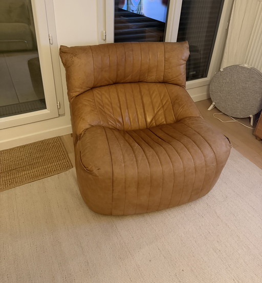 Sillón cuir havane Ligne roset Aralia 1970