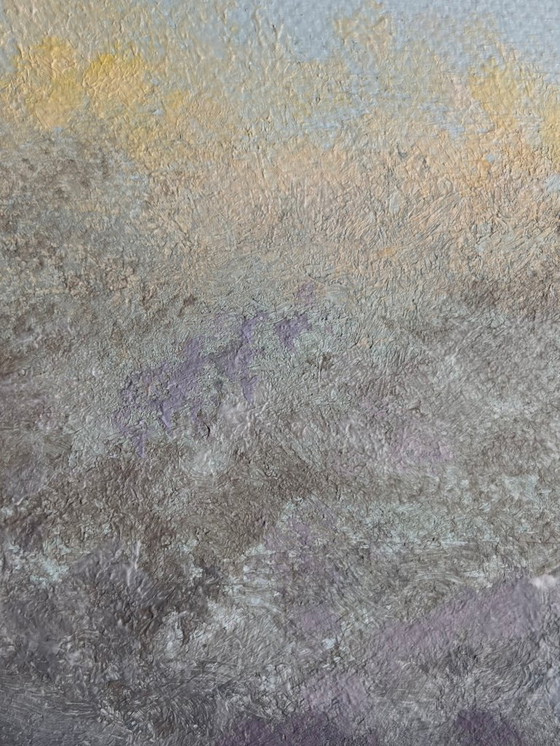 Image 1 of Rustgevend zeegezicht schilderij – verlaten strand en zachte horizon | Inheritance