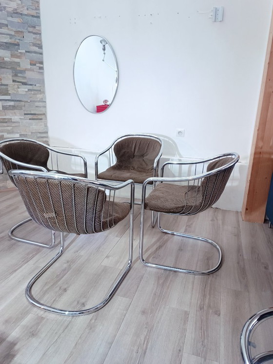 Cantileverstoelen van Gastone Rinaldi voor Rima, jaren 70. – Eetkamerstoelen, Metal (photo 2 of 14)