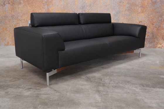 Newly Upholstered Black Leather Leolux Howlo Design Sofa – 3-5 seaters (photo 6 of 12)