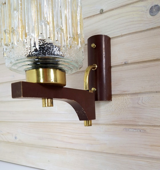 Image 1 of Vintage Wall Wood Lamp, Wood with Glass Shade