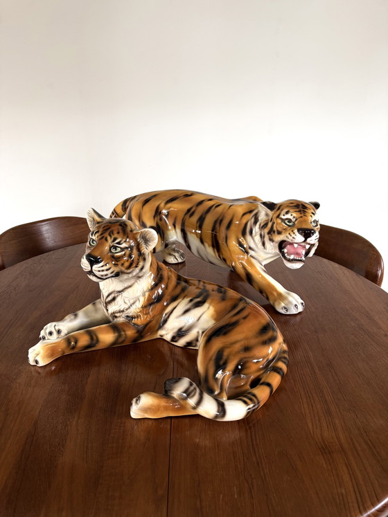 Image 1 of Set di 2 tigri in ceramica vintage, Italia anni '60