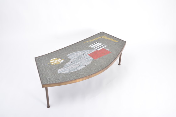 Image 1 of Grande table basse en mosaïque et laiton du milieu du siècle par Berthold Müller-Oerlinghausen
