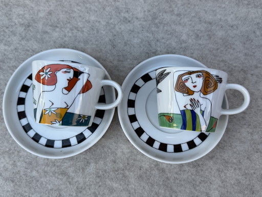 Arzberg Porcelain Coffee Cups Saucers Kathrin Grünke Art Design German