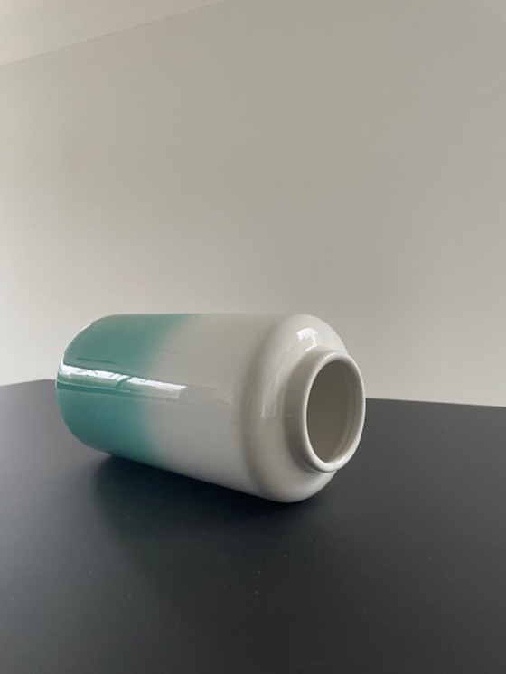 Image 1 of Ceramic vase white/turquoise glossy glaze