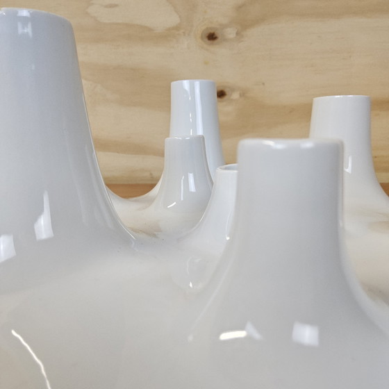 Image 1 of Bougeoir et coupe à fruits en céramique blanche, design Willem Noyons (design néerlandais)