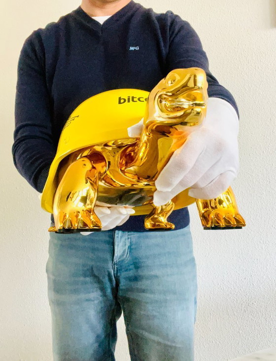 Image 1 of turtle bitcoin sculpture popart pop art luxury money statue unique gold tortoise
