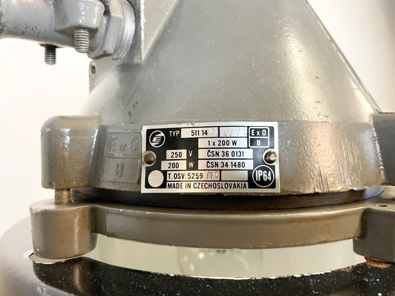 Image 1 of Lampe antidéflagrante gris foncé avec abat-jour émaillé noir, années 1970