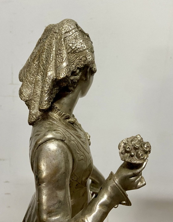 Image 1 of Importante coppia di sculture francesi in bronzo argentato di A.L. Gaudez