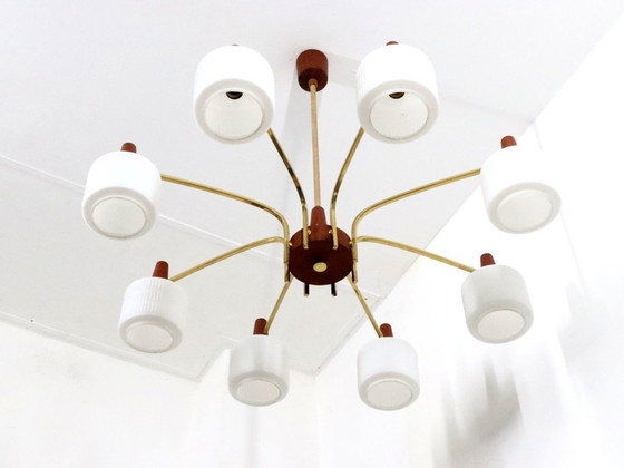 Image 1 of XL Lustre Vintage Design Danois Teck Verre Laiteux