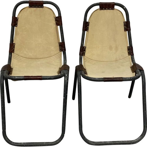 Paar vintage stoelen in ijzeren buis en leer van Charlotte Periand