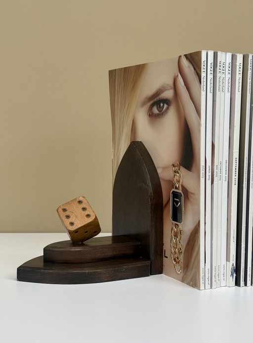 2 serre-livres vintage Art Déco en bois faits main en forme de dés