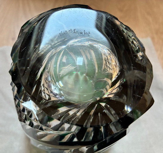 Image 1 of Val-Saint-Lambert vase, emerald-lined crystal, signed