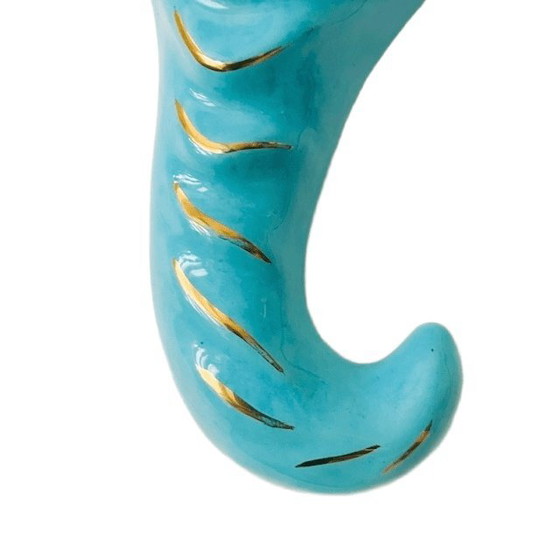 Image 1 of Vaso da parete vintage in ceramica di metà secolo, a forma di corno, turchese, anni '60