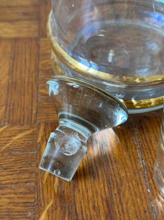 Image 1 of Art Deco style decanter and 8 gold-rimmed liqueur glasses