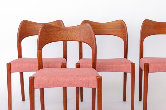 Image 1 of Set of 4 Arne Hovmand-Olsen Chairs for Mogens Kold, Danish Mid Century Teak Dining Chairs 1950s, Pink Upholstery