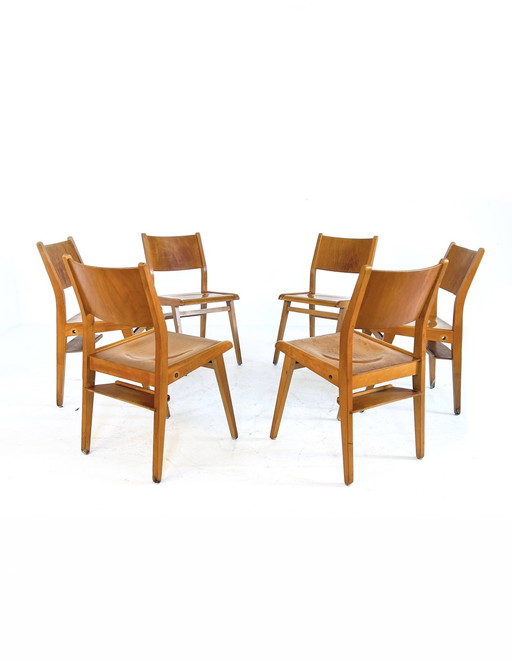 6x Chaise vintage en contreplaqué '60