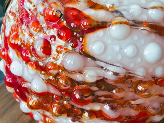 Image 1 of Lampada a sospensione a sfera gigante in vetro artistico di Murano rosso