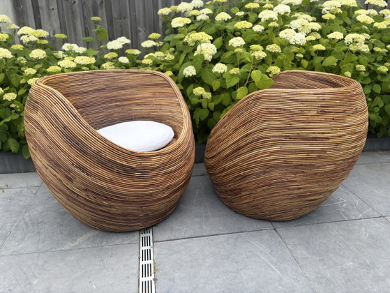 Image 1 of 2 vintage rattan armchairs Midcentury Gabriella Crespi
