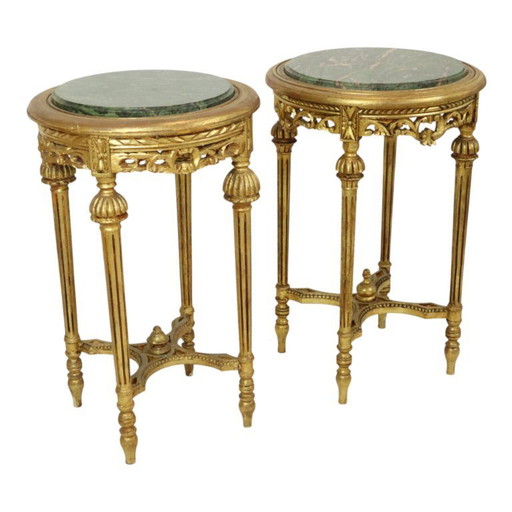 French Antique Side Tables Marble Empire Style