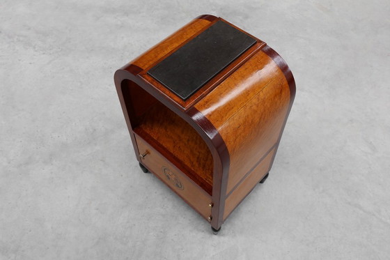 Image 1 of Tavolino Art Déco ad arco con contenitore e piano in marmo nero, Francia, 1920 ca. 1920